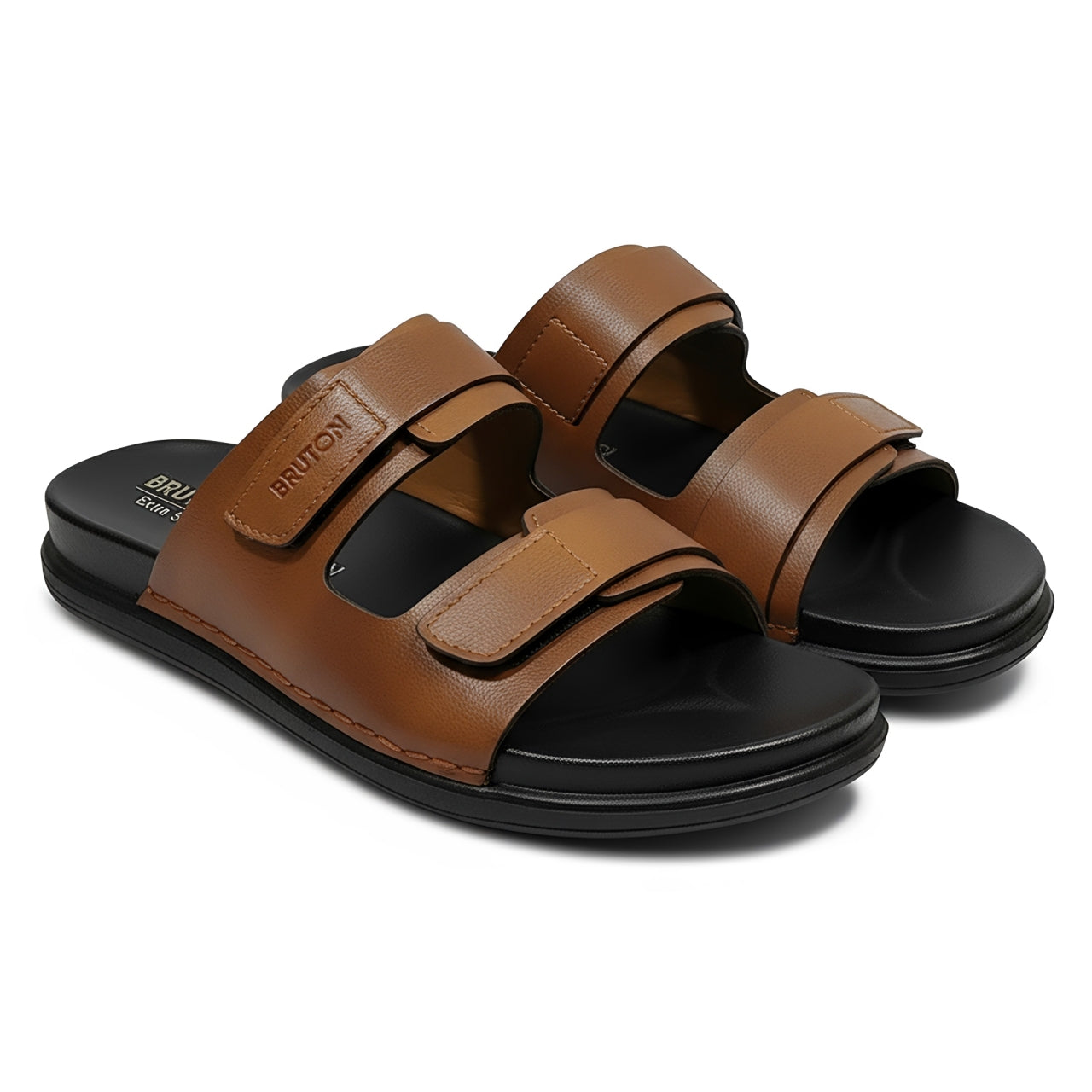 BRUTON Men's Double Strap Casual Sandals | Adjustable Velcro Slides for Walking, Travel & Daily Wear