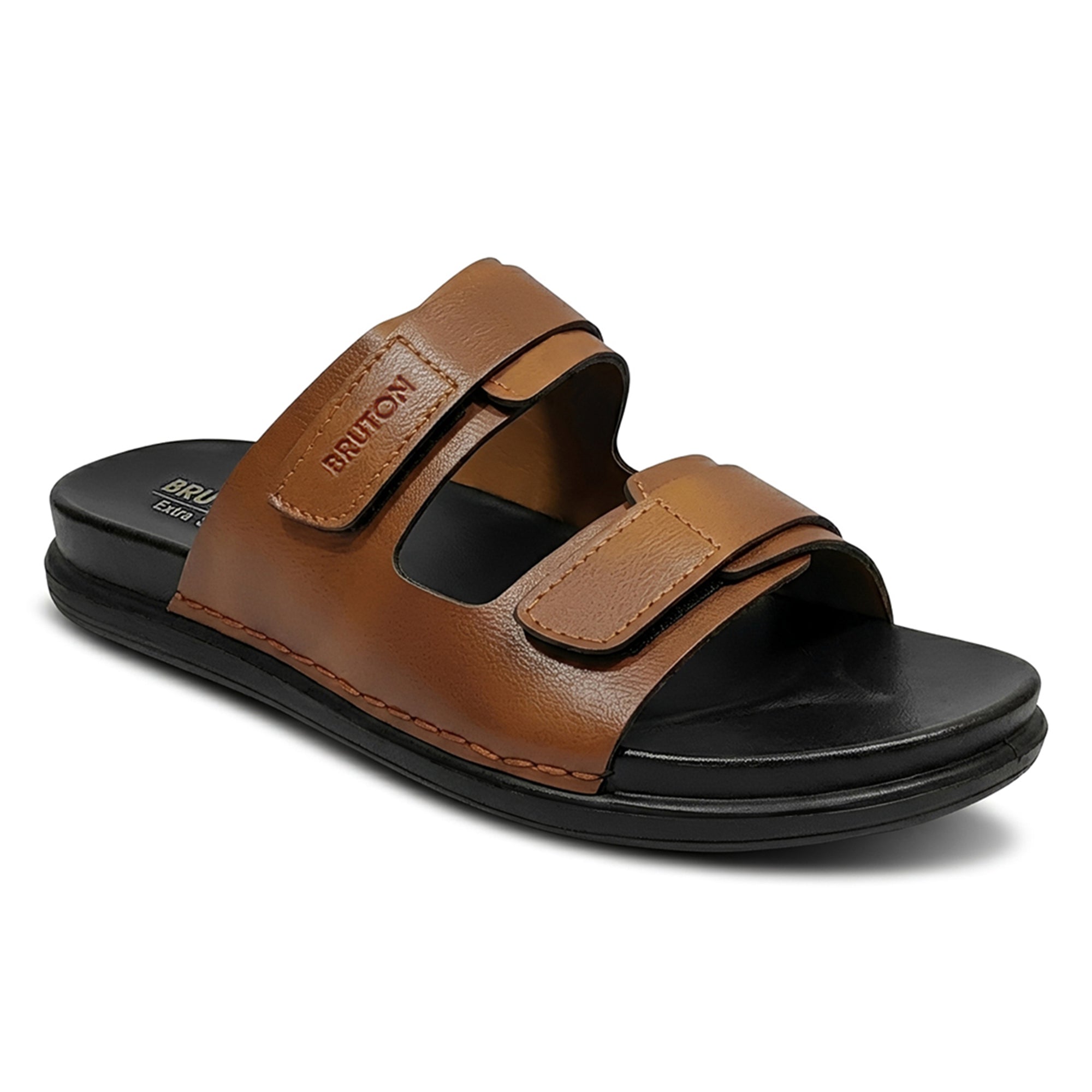 BRUTON Men's Double Strap Casual Sandals | Adjustable Velcro Slides for Walking, Travel & Daily Wear