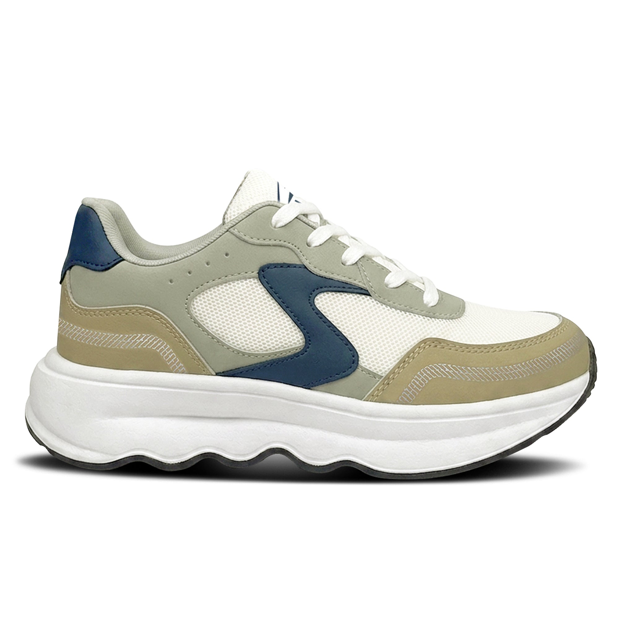 BRUTON EVA609 Men’s Casual Sneakers – White, Grey & Navy Blue