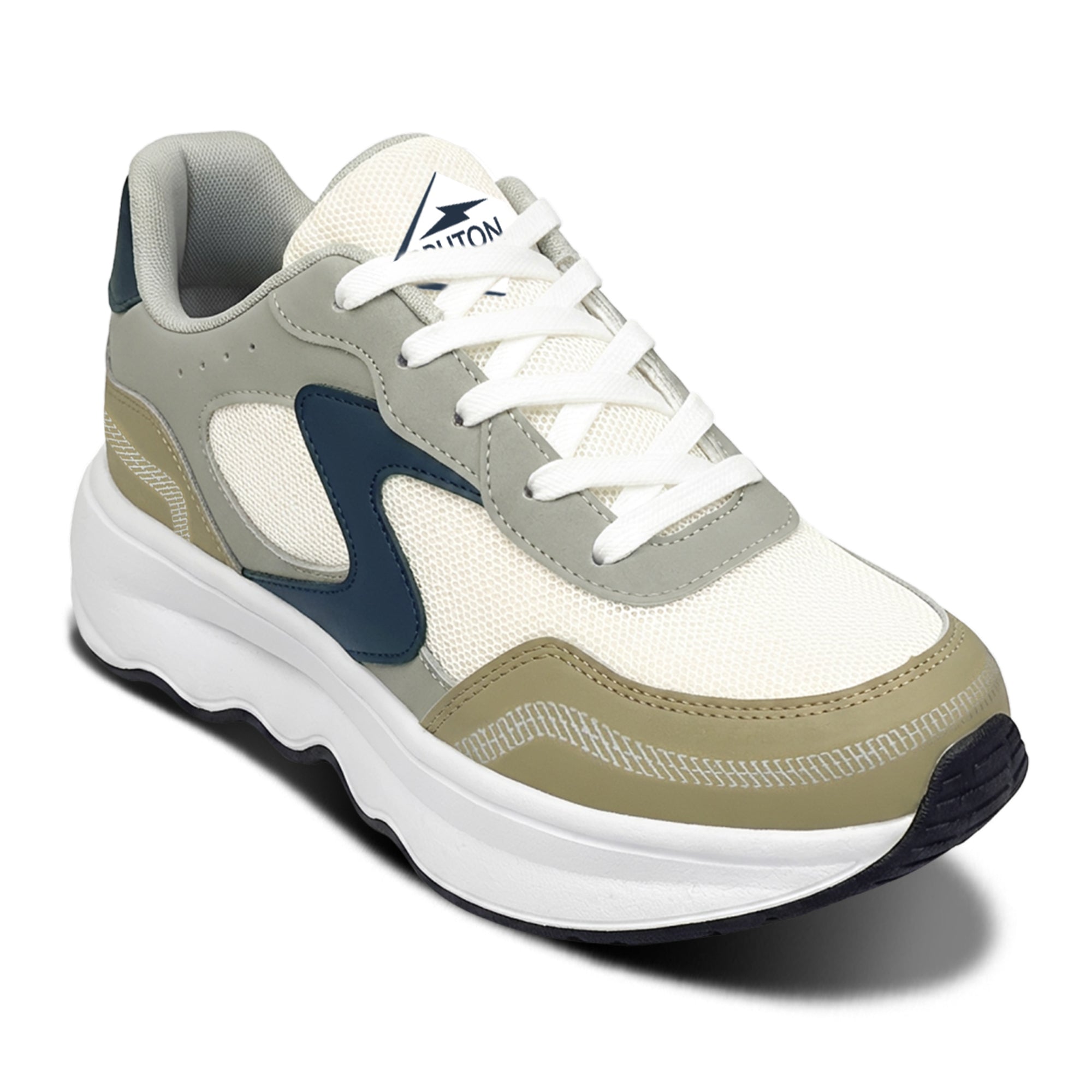 BRUTON EVA609 Men’s Casual Sneakers – White, Grey & Navy Blue
