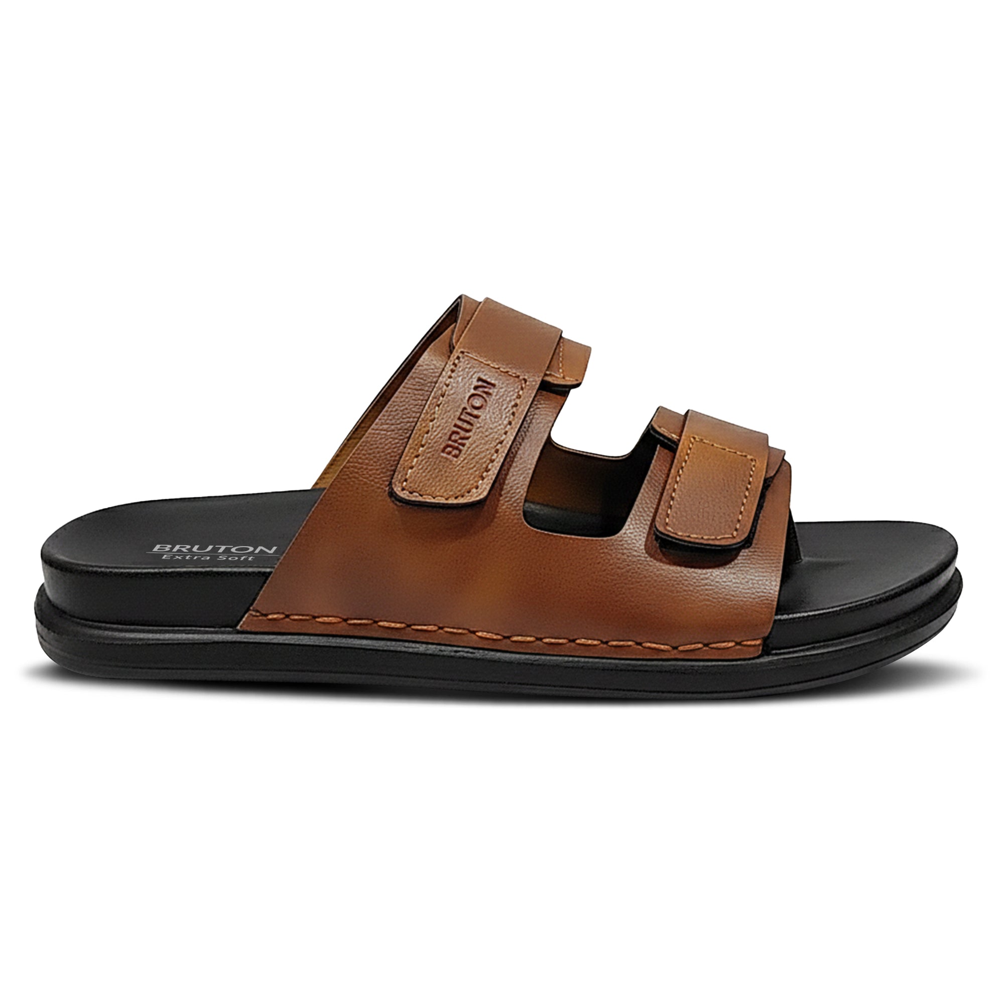 BRUTON Men's Double Strap Casual Sandals | Adjustable Velcro Slides for Walking, Travel & Daily Wear
