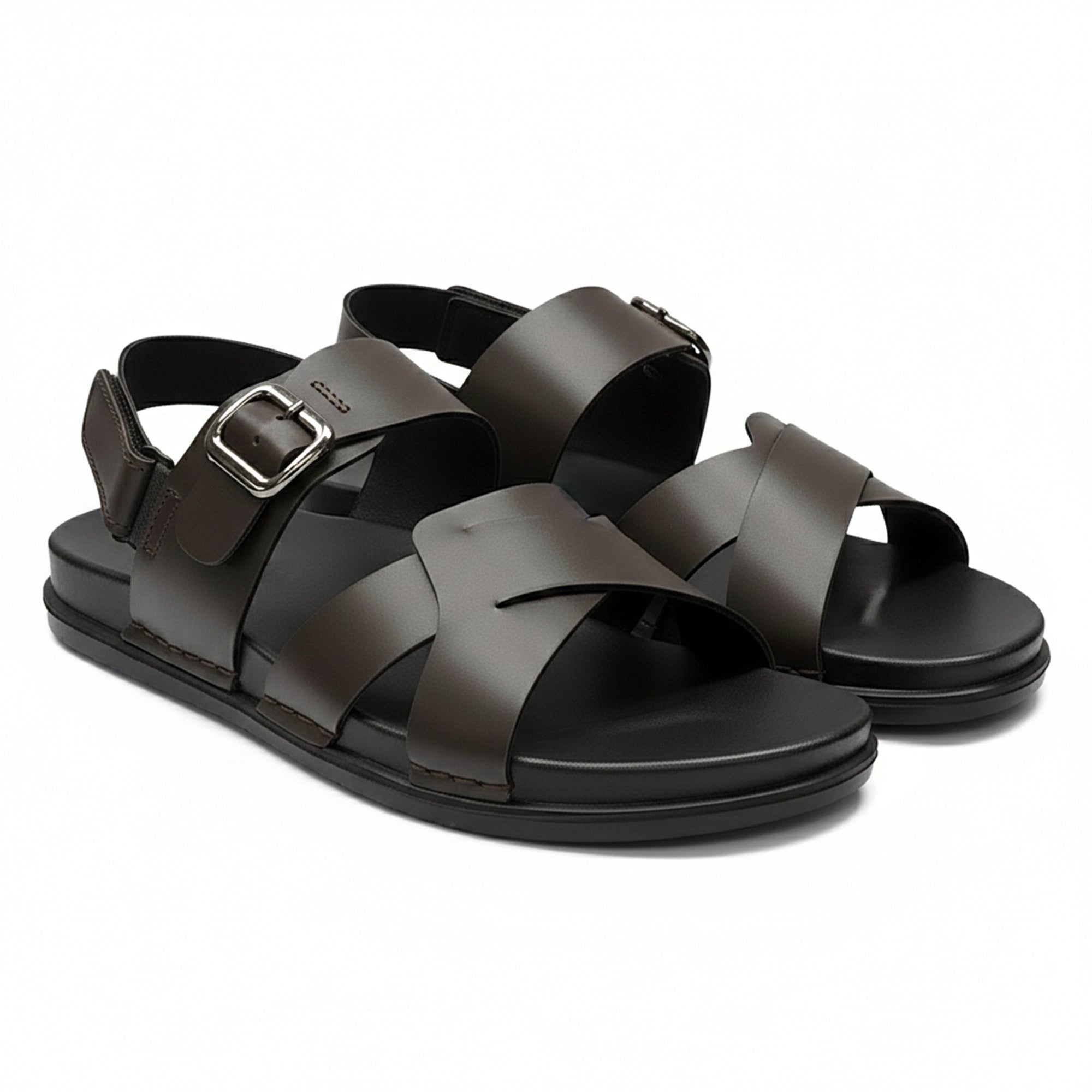 BRUTON Men's Cross-Strap Casual Sandals | Adjustable Buckle Back Strap | Comfortable Walking & Daily Wear Sandals