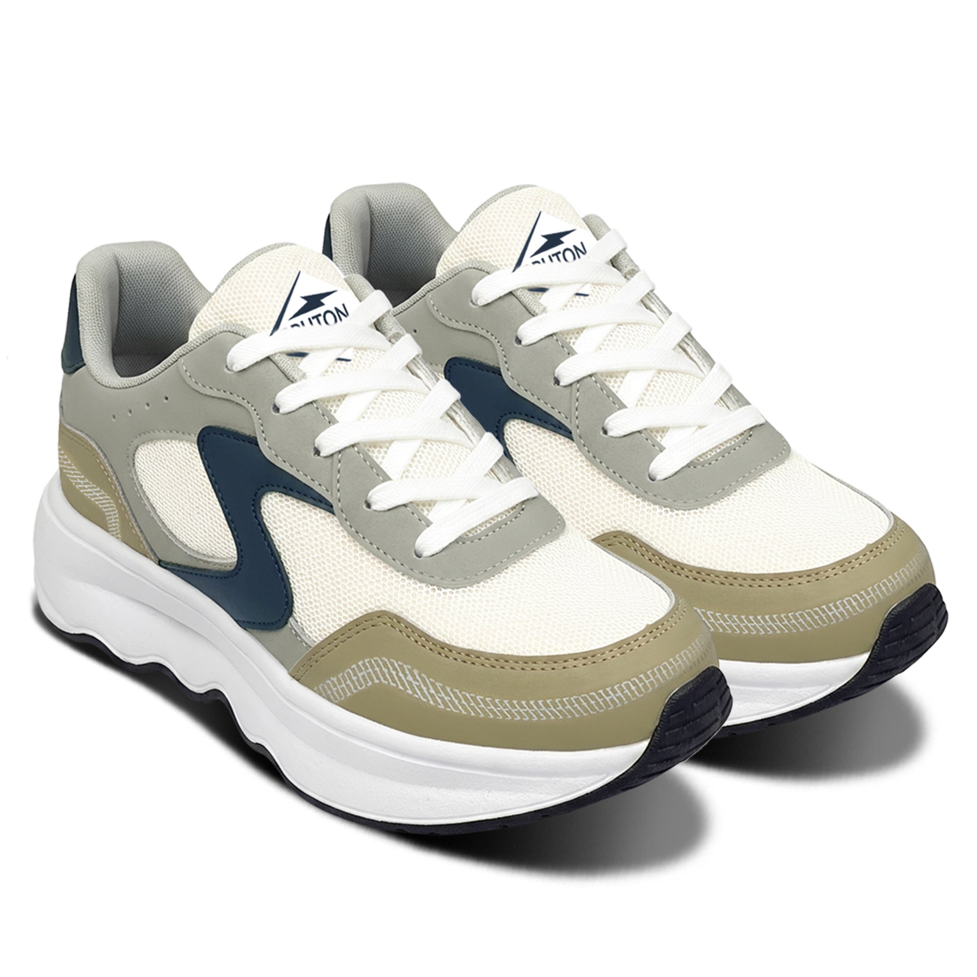 BRUTON EVA609 Men’s Casual Sneakers – White, Grey & Navy Blue