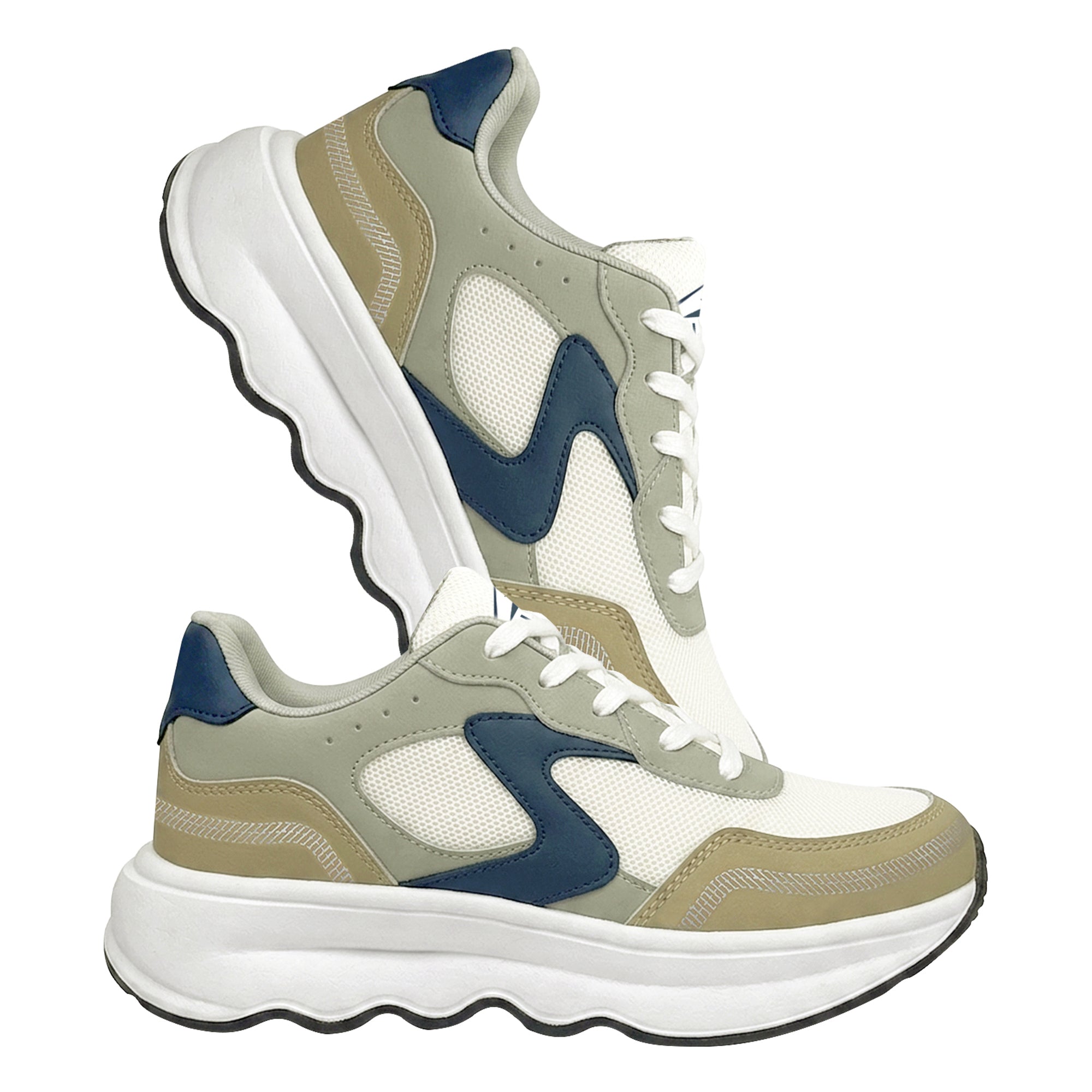 BRUTON EVA609 Men’s Casual Sneakers – White, Grey & Navy Blue
