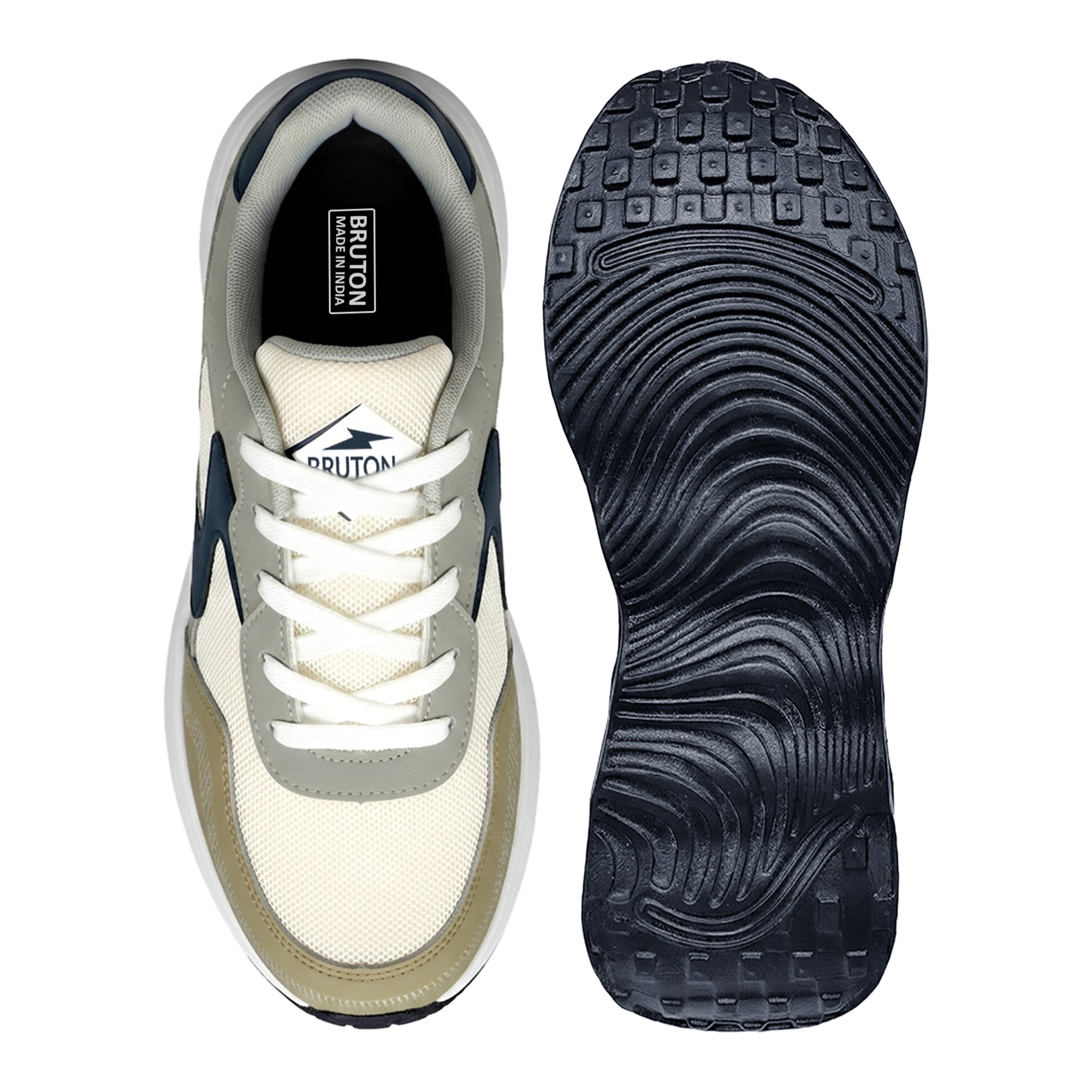 BRUTON EVA609 Men’s Casual Sneakers – White, Grey & Navy Blue