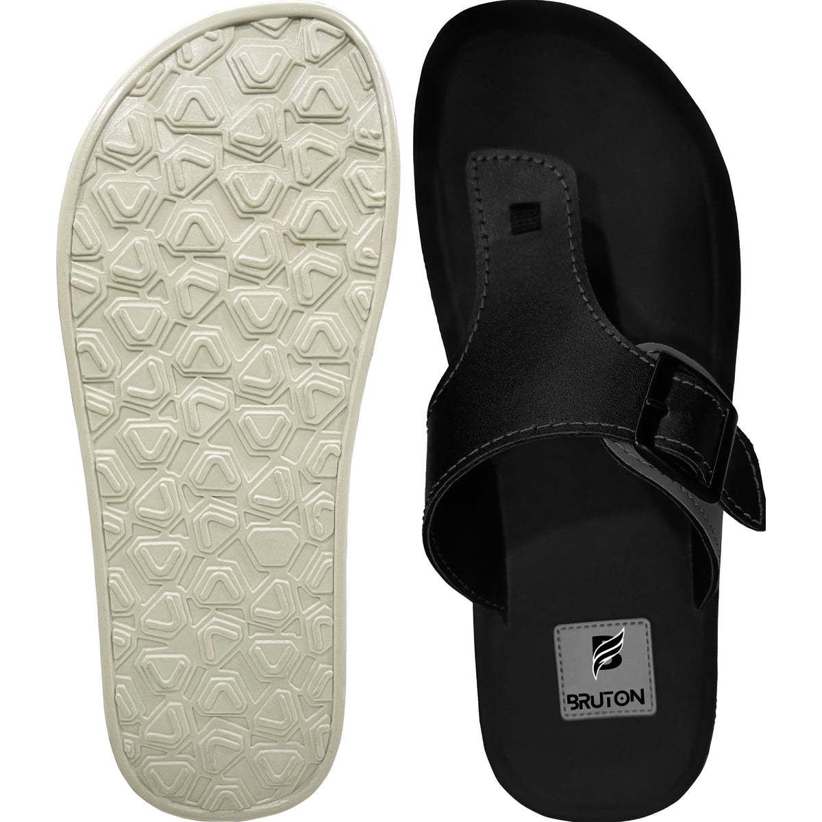 BRUTON 1062 Men's Black Buckle Sandals – Stylish Everyday Comfort
