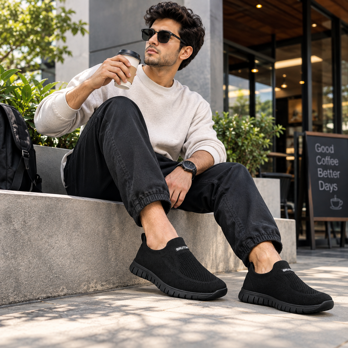 Bruton 790 Men’s Black Slip-On Running Shoes | Lightweight Casual Sports Sneakers