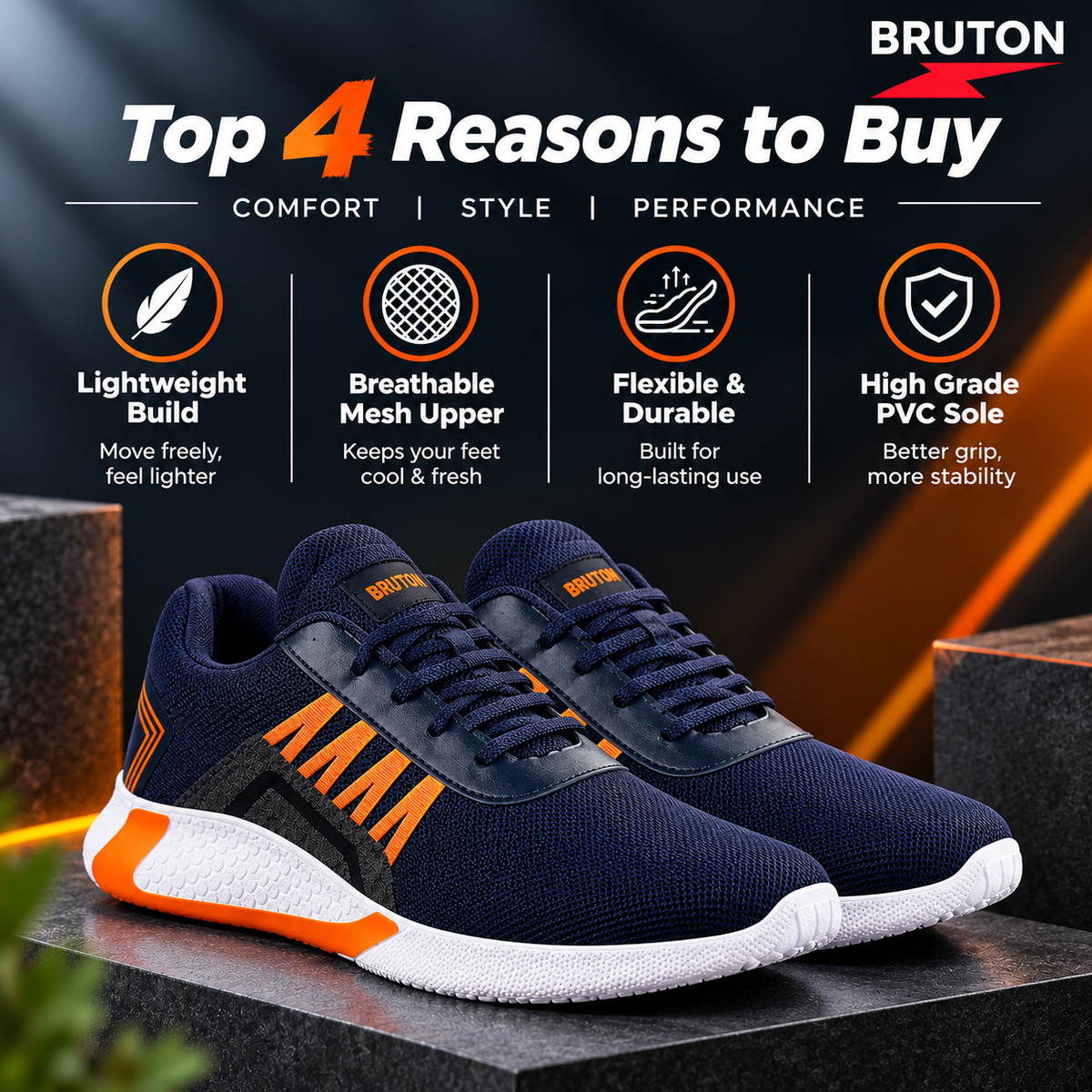 BRUTON PVC441 Men's Sports Shoes – Lightweight Comfort for Running, Walking & Everyday Training