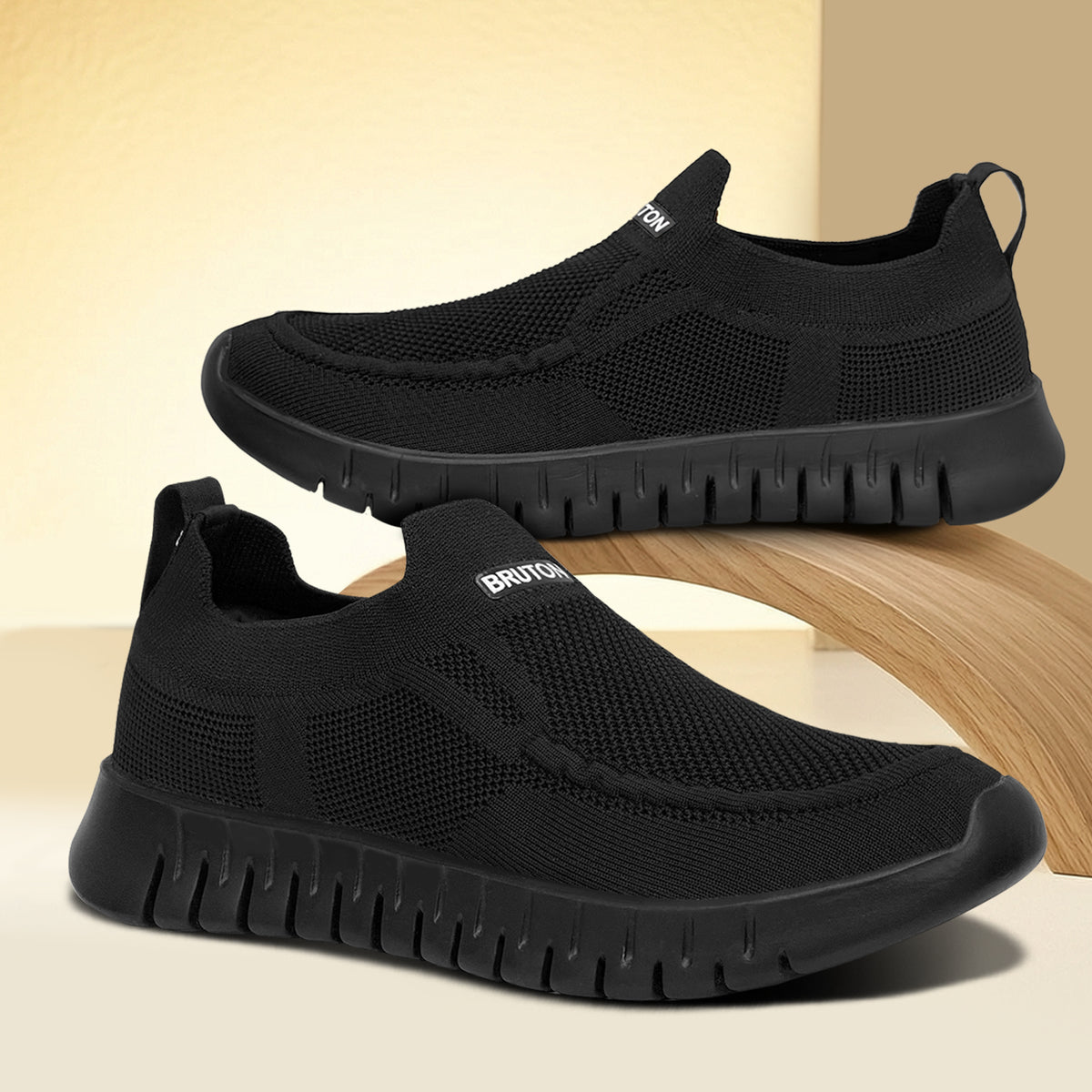 Bruton 790 Men’s Black Slip-On Running Shoes | Lightweight Casual Sports Sneakers