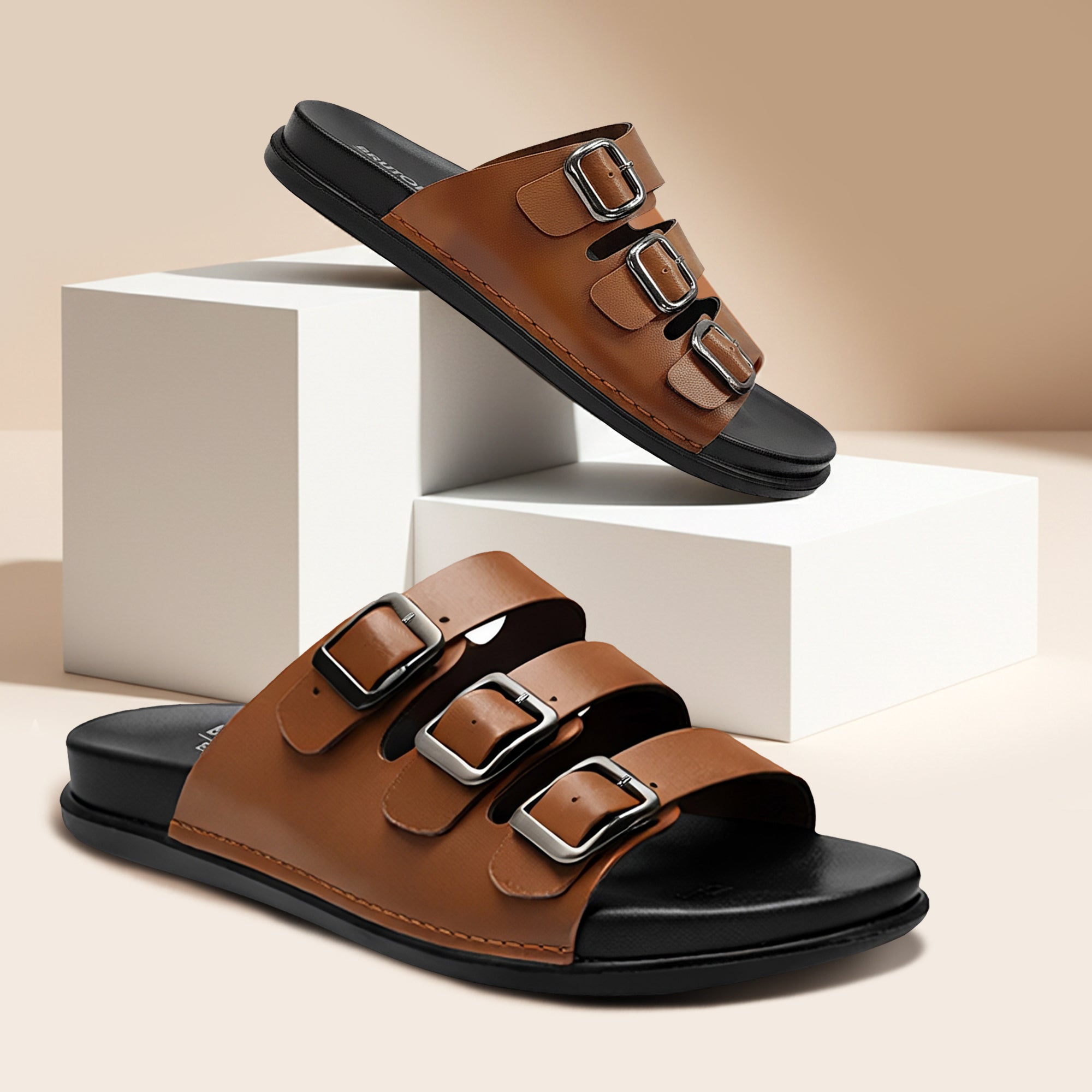 BRUTON Men's Triple Buckle Strap Casual Sandals