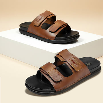 BRUTON Men's Double Strap Casual Sandals | Adjustable Velcro Slides for Walking, Travel & Daily Wear