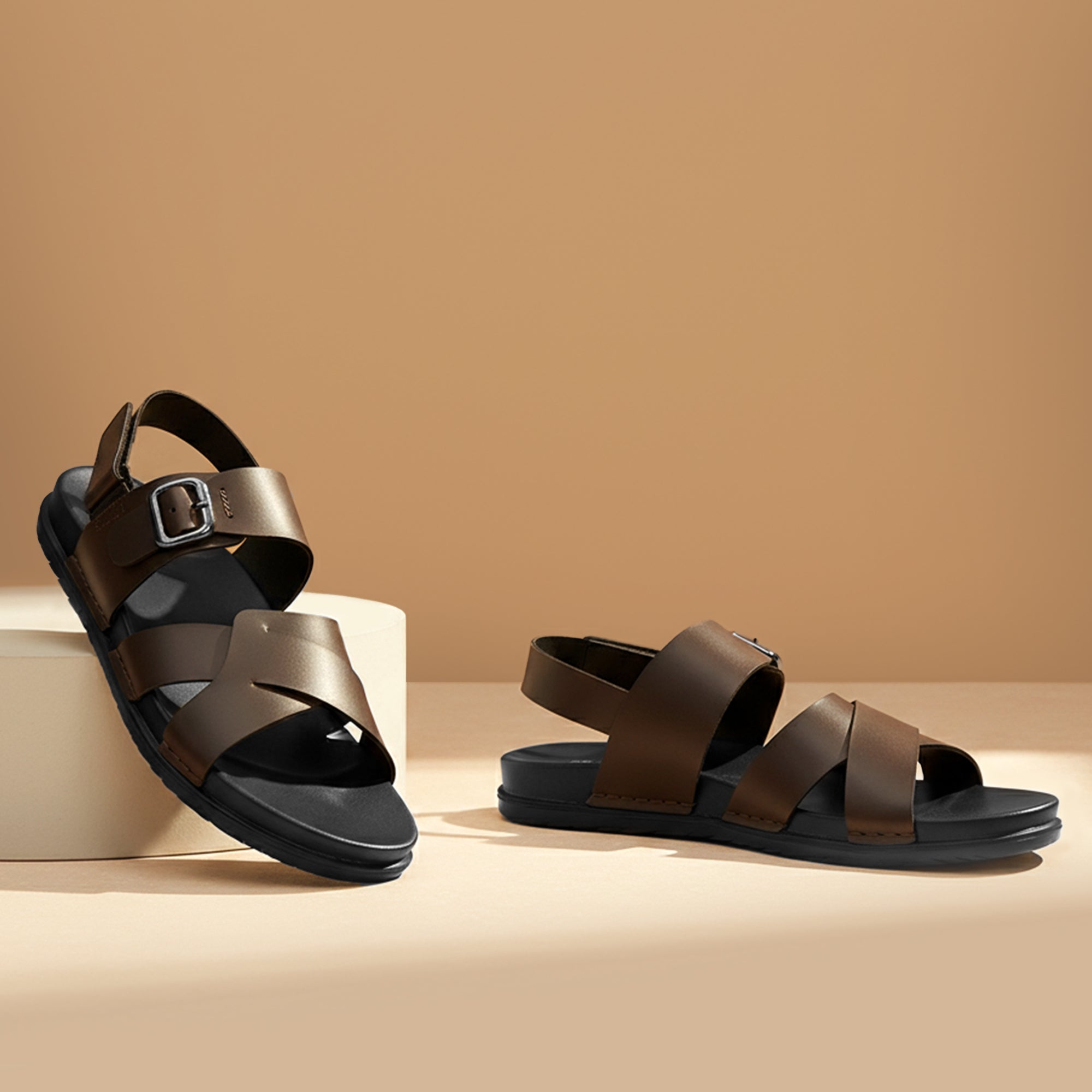 BRUTON Men's Cross-Strap Casual Sandals | Adjustable Buckle Back Strap | Comfortable Walking & Daily Wear Sandals
