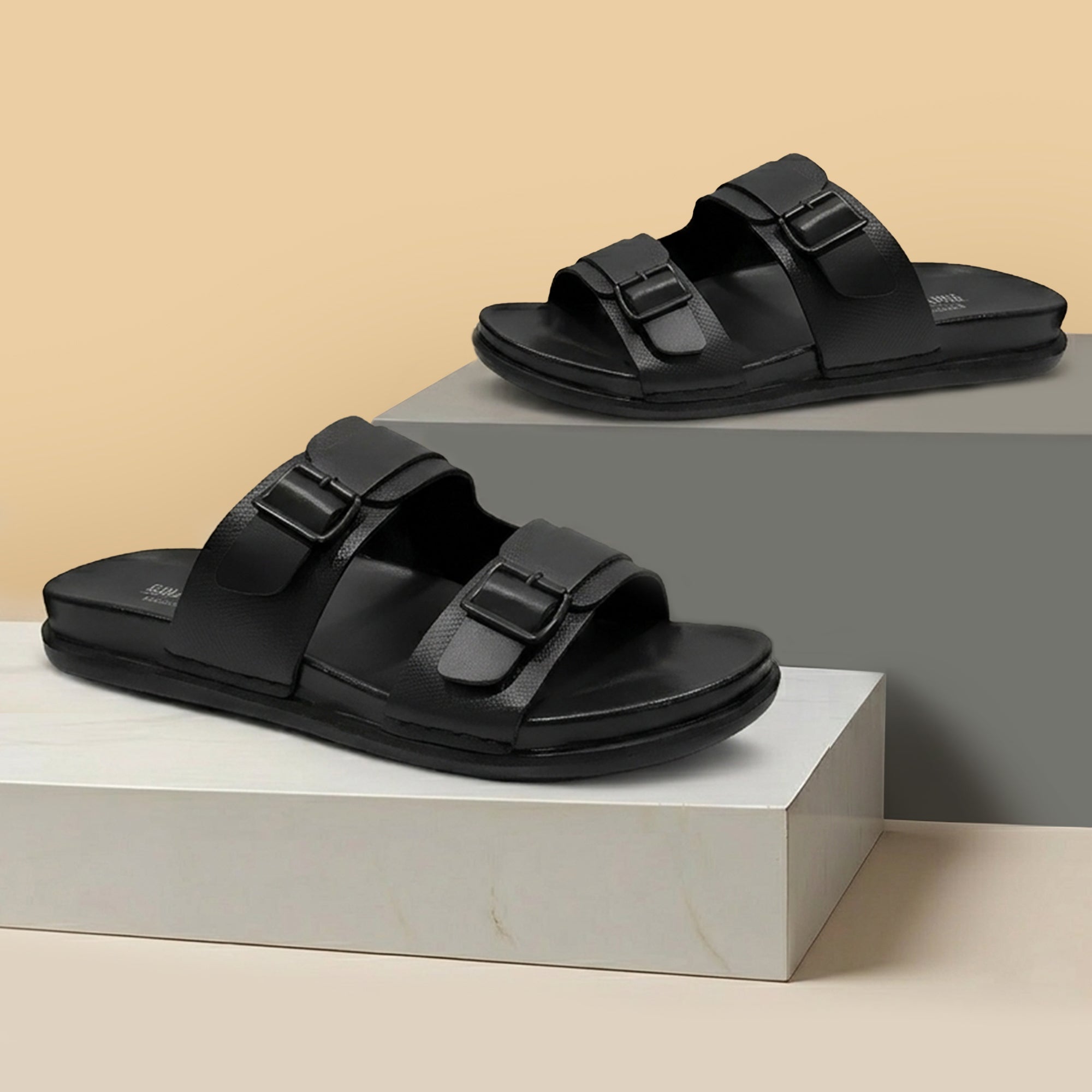 BRUTON Men's Double Strap Casual Sandals | Adjustable Buckle Slides