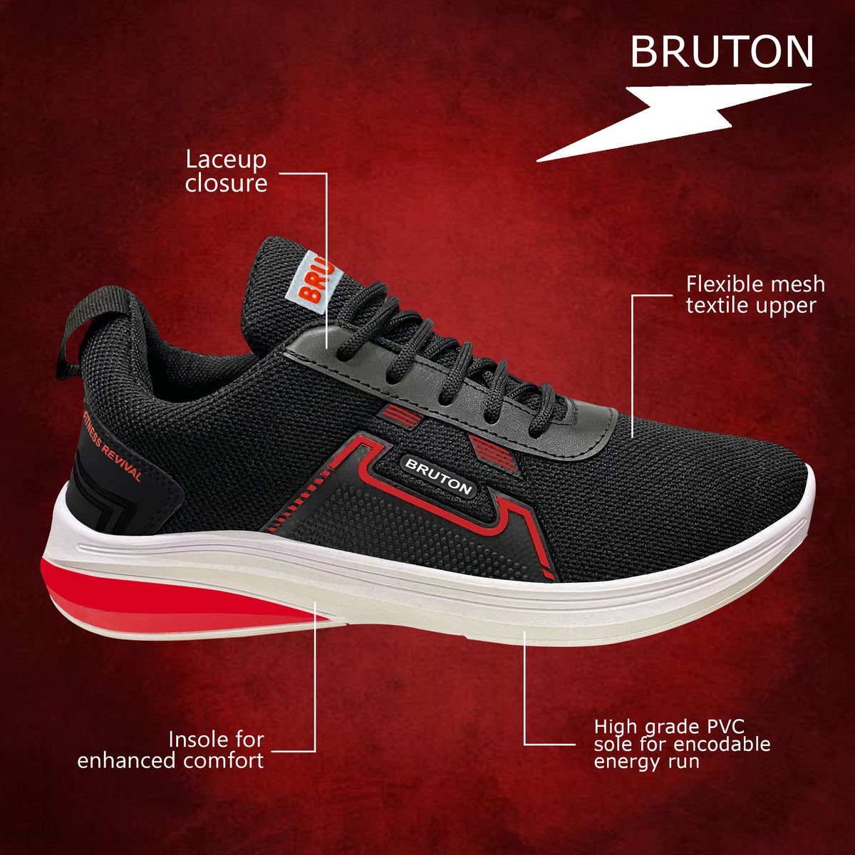 BRUTON PVC482 Men's Sports Shoes – Lightweight Running & Walking Shoes