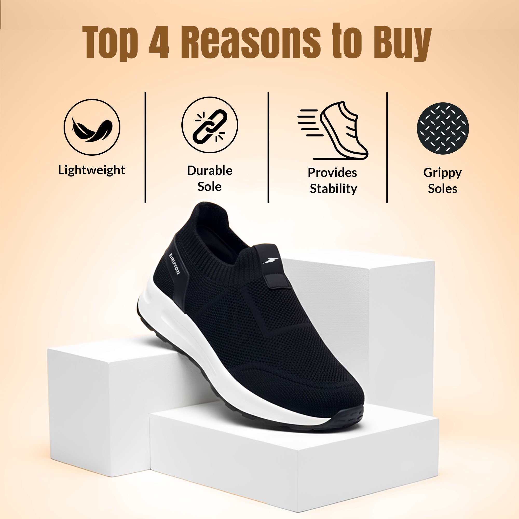 BRUTON EVA612 Men's Slip-On Running Shoes for Walking, Gym & Daily Use