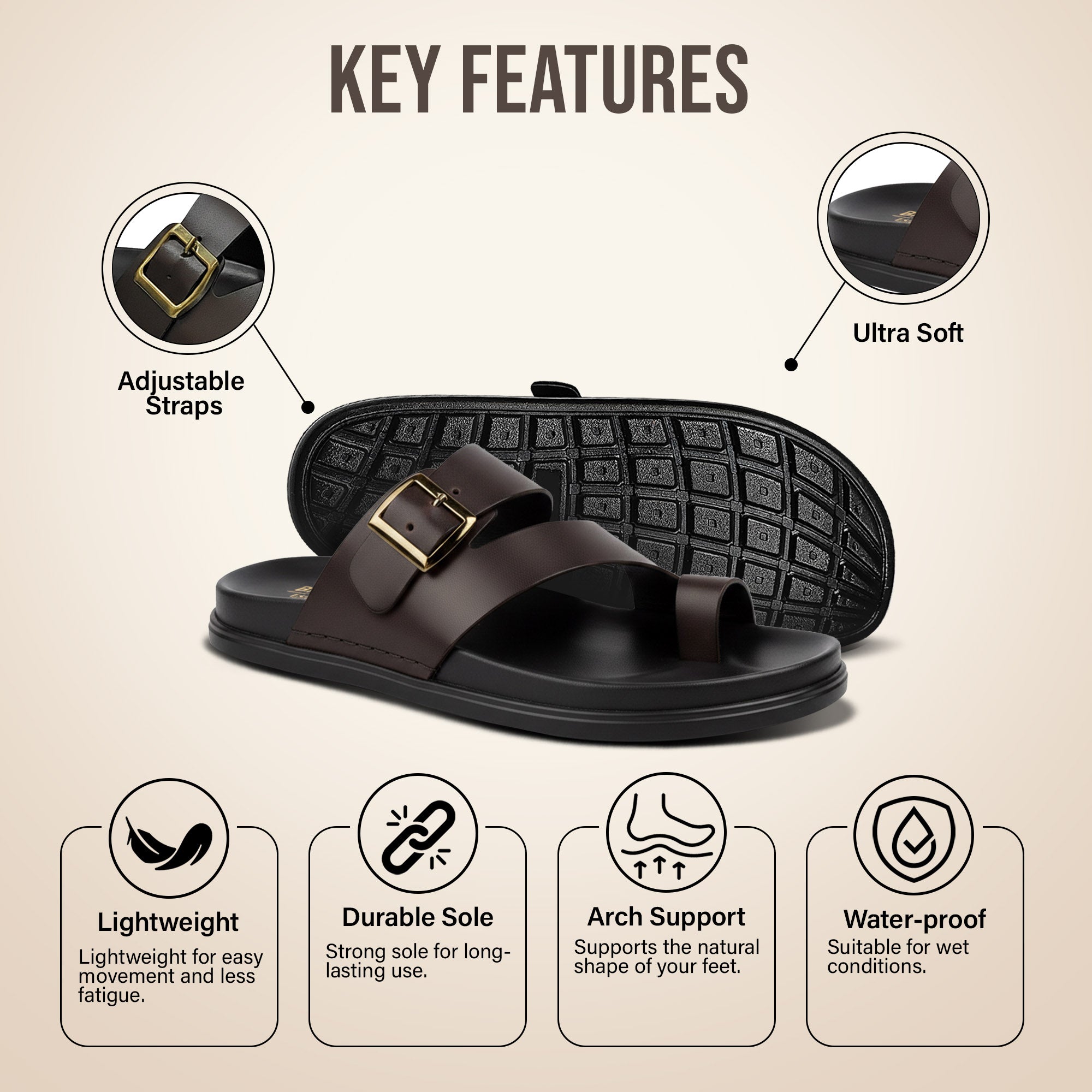 BRUTON Men's Buckle Strap Casual Sandals for Daily & Casual Wear