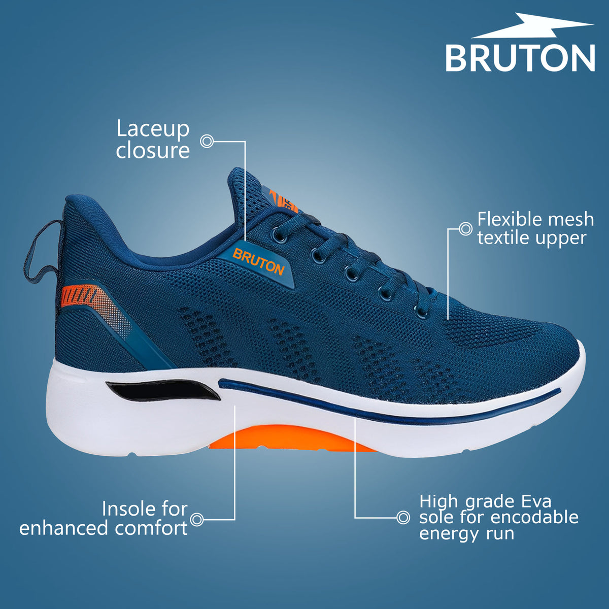 BRUTON Men's Navy Blue621 Lightweight Mesh Slip-On Sports Shoes with Cushioned Sole