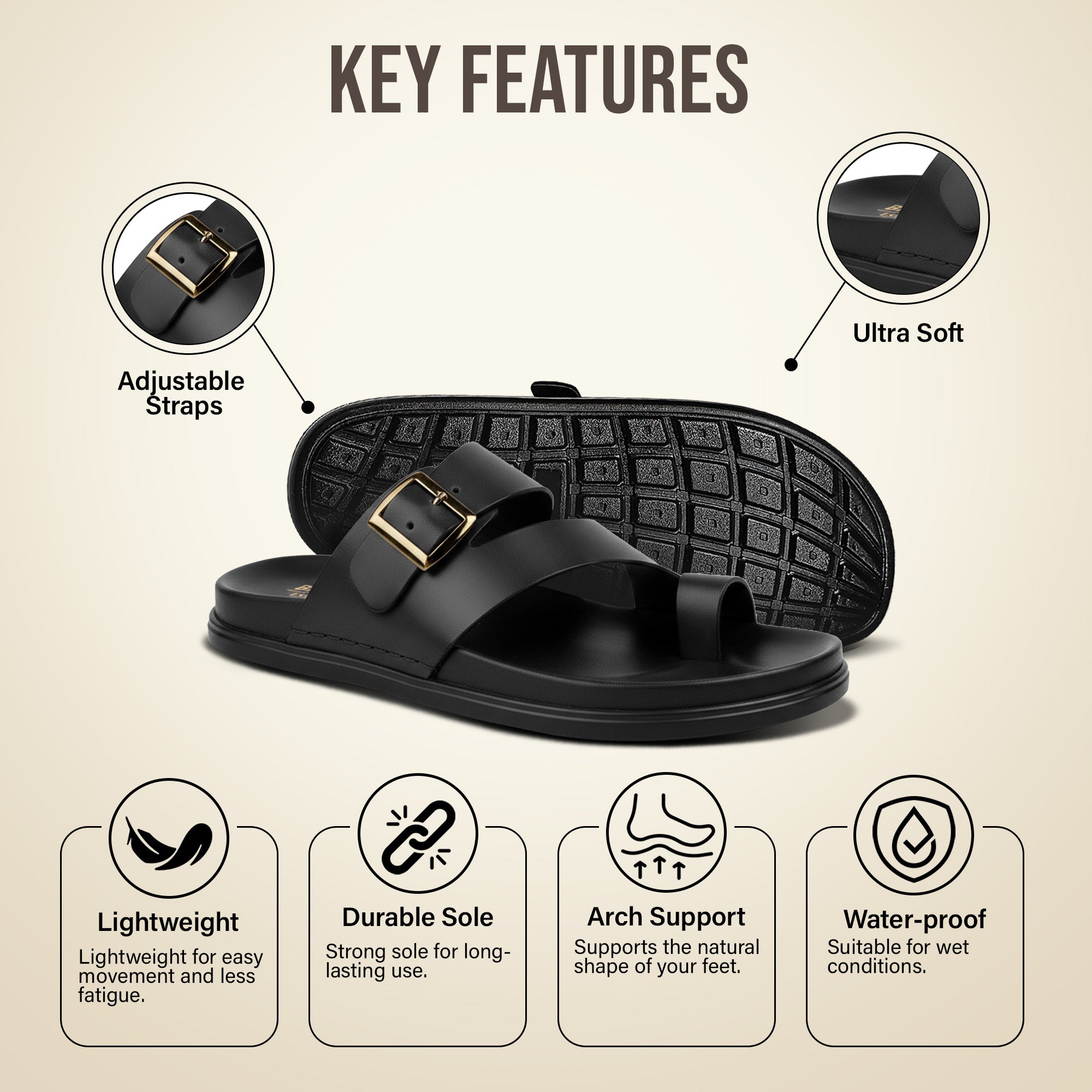 BRUTON Men's Adjustable Buckle Casual Sandals with Arch Support