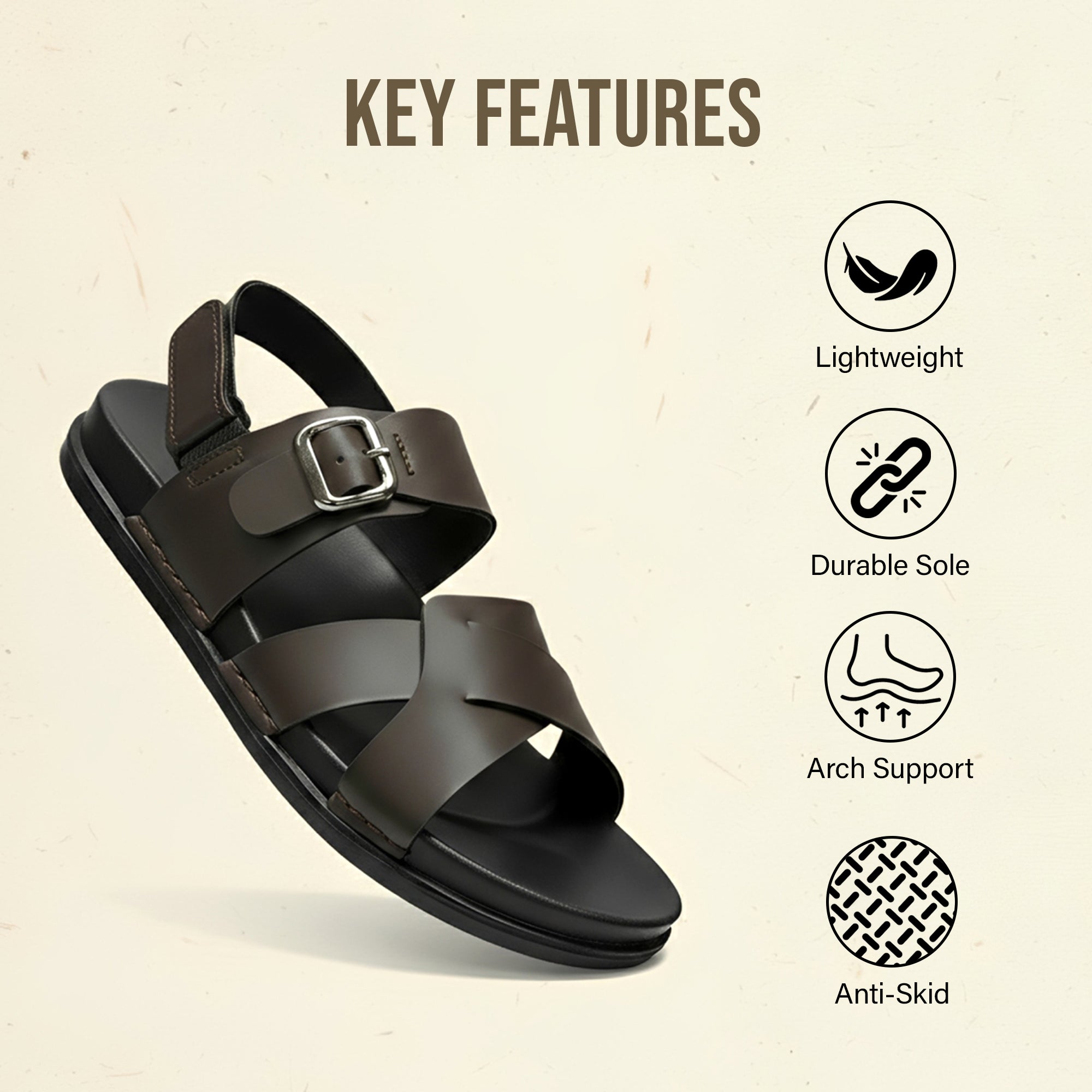 BRUTON Men's Cross-Strap Casual Sandals | Adjustable Buckle Back Strap | Comfortable Walking & Daily Wear Sandals