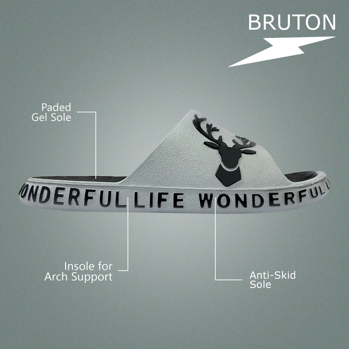 BRUTON 1074 Men's White & Black Casual Slides | Stylish Everyday Comfort