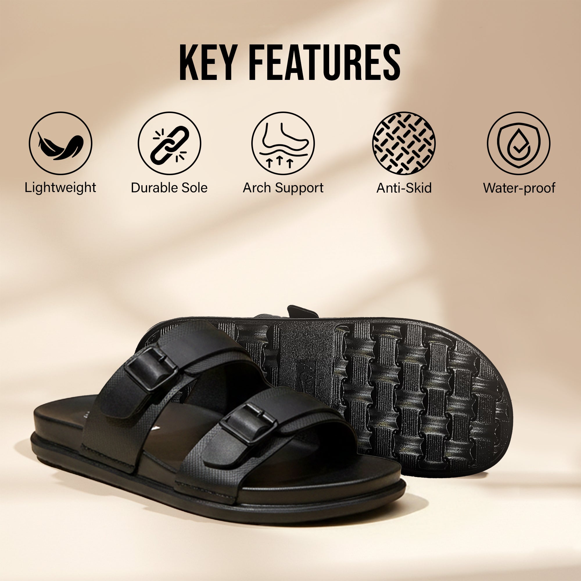 BRUTON Men's Double Strap Casual Sandals | Adjustable Buckle Slides