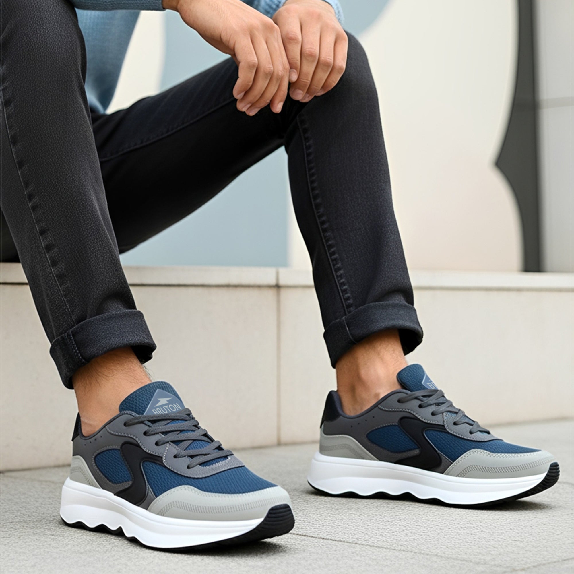 EVA608 Men’s Premium Casual Sneakers – Navy Blue, Grey & White