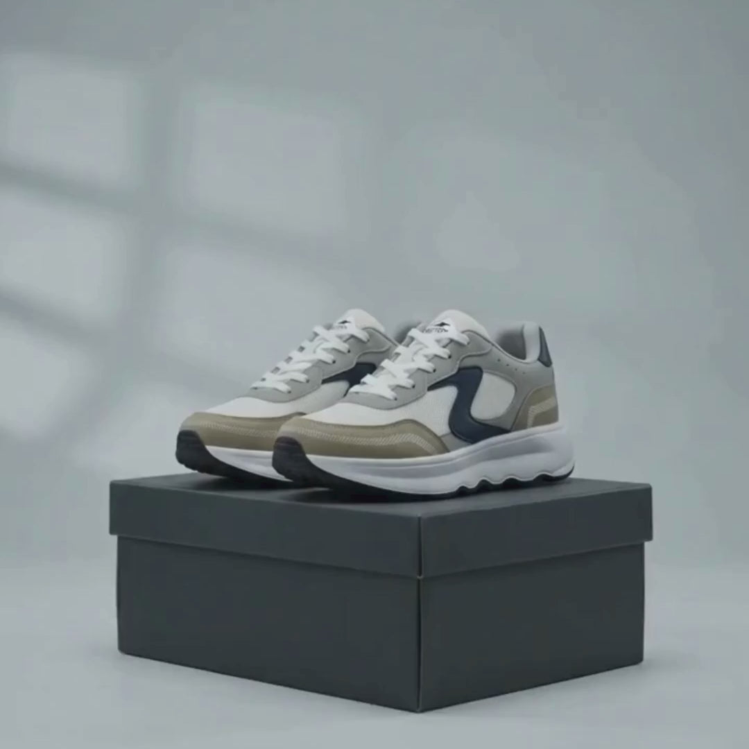 BRUTON EVA609 Men’s Casual Sneakers – White, Grey & Navy Blue